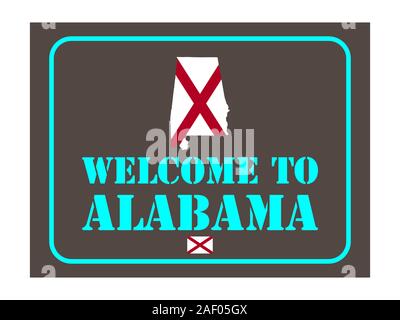 Bienvenue à l'enseigne de l'Alabama avec carte drapeau Illustration vectorielle EPS 10 Illustration de Vecteur