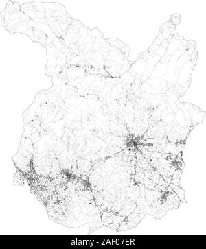 Carte Satellite de la province de Pistoia, villes et routes, bâtiments et routes des environs. La toscane, italie. La carte des routes, des rocades Illustration de Vecteur