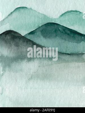 Illustration chinois. Les montagnes dans la brume, graphiques, inkblot photo Banque D'Images