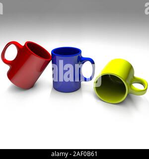 3D render of trois tasses à café isolé sur fond de couleur solide Banque D'Images