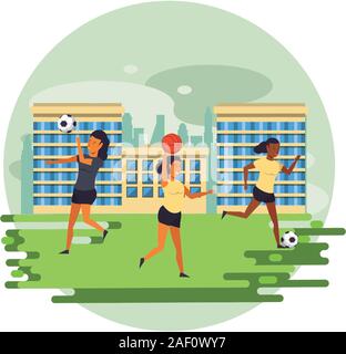 Les athlètes pratiquant des sports sur la ville Illustration de Vecteur