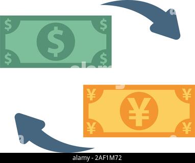 Projets de dollar et yen argent icônes Illustration de Vecteur