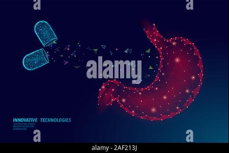Traitement médical de l'estomac humain concept. Comprimé capsule aide la thérapie. Système digestif douleur abdomen cancer analyse prévention medicine modèle d'affiche Illustration de Vecteur