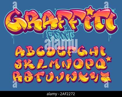 Vector font dans la région de old school style graffiti. Les lettres en ordre alphabétique. Couleurs entièrement personnalisables. Illustration de Vecteur