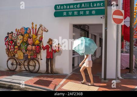 Singapour : street art à Mohamed Ali Lane, dans le quartier chinois Banque D'Images