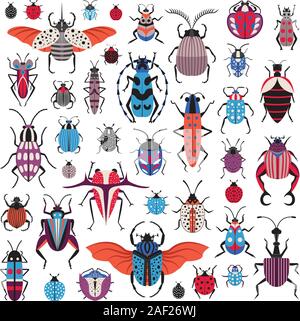 Bugs inhabituels et d'espèces d'insectes étranges Icônes Illustration de Vecteur