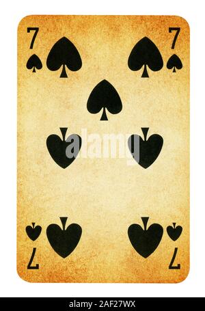 Sept de pique Vintage playing card - isolated on white (chemin inclus) Banque D'Images
