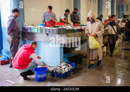 Maroc, Tanger : marché aux poissons, le Grand Socco marché couvert, dans la médina Banque D'Images