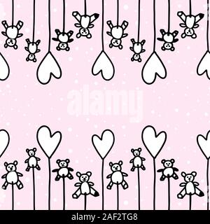 Cute kids transparente avec motif rose lollipops les ours et les coeurs en style doodle.Vector Illustration de Vecteur
