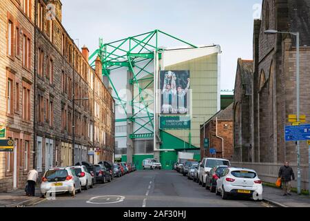 Voir d'Easter Road Stadium accueil Hibernian Football Club au fin d'Édimbourg, Écosse, Royaume-Uni Banque D'Images