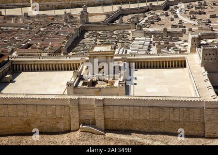 Israël, Jérusalem, Musée d'Israël. Modèle de Jérusalem à la fin de l'époque du Second Temple 66CE échelle de 1:50. Détails de l'époque hérodienne et mo temple temple Banque D'Images