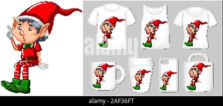 Thème de Noël avec Elf sur les modèles de produits illustration Illustration de Vecteur