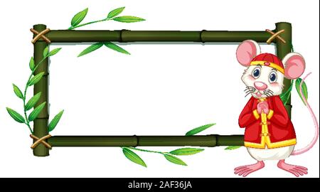 Modèle de frontière avec rat en costume chinois et l'armature en bambou illustration Illustration de Vecteur