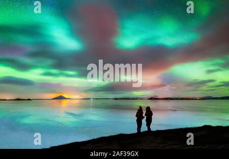 Aurora Borealis, le lac Myvatn, l'Islande Banque D'Images