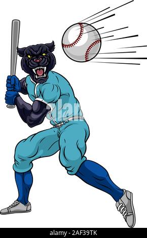 Joueur de baseball Panther Mascot Swinging Bat Illustration de Vecteur