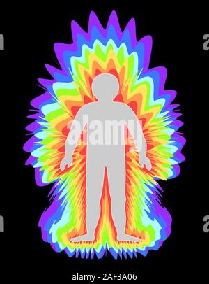 L'aura du corps. Couches de couleur arc-en-ciel marquées du corps masculin. Couche éthérique, émotionnelle, métallique, astrale, céleste et causale. Vecteur .isolé Illustration de Vecteur
