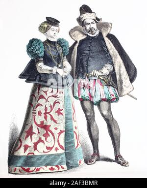 Costume national, des vêtements, de l'histoire des costumes, des nobles de l'Allemande Palatinat, environ en 1565-1595, Volkstracht, Kleidung, Geschichte der Kostüme, deutsche Edelleute aus der Pfalz, ca 1565-1595 Banque D'Images