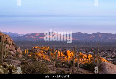 Lever tôt le matin voir le sentier de randonnée de Pinnacle Peak et parc en Nord de Scottsdale, Arizona. Banque D'Images