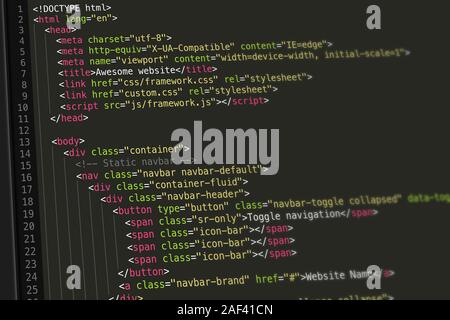 Code HTML d'écran Banque D'Images