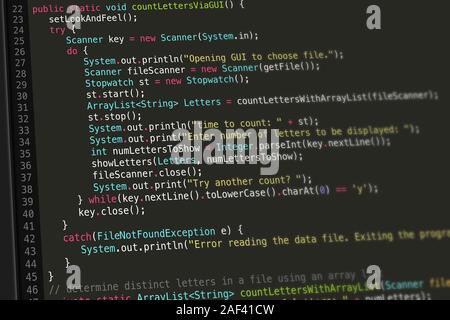 Capture d'écran du code Java Banque D'Images