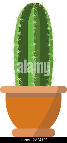 Un énorme vecteur vert cactus à nice bon pot de fleurs brun isolé sur fond blanc. Utilisé pour la caricature et le décor intérieur maison accessoires animati Illustration de Vecteur