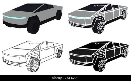 Cybertruck. Voiture électrique en vue perspective. Illustration de Vecteur