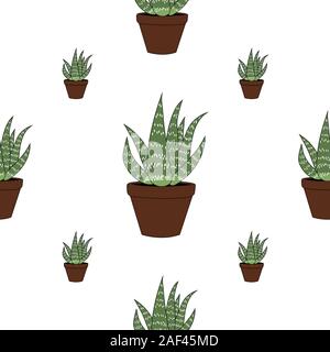 L'aloe vera cartoon vector pattern sans stock. Illustration de Vecteur