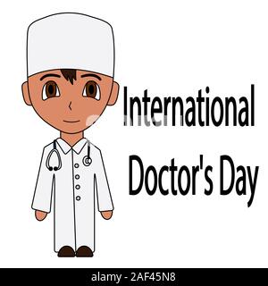 Cartoon médecin homme. Journée internationale des médecins à plat isolé. vector illustration Illustration de Vecteur