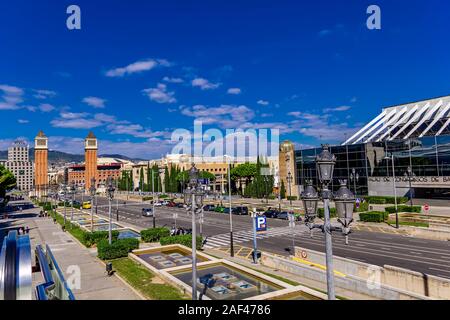 Vue sur la Plaza de España, à Barcelone, en Espagne. Banque D'Images