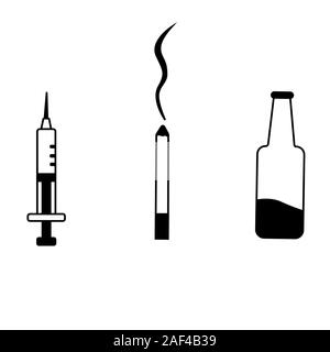 Des signes de mauvaises habitudes. L'alcool, les cigarettes et les drogues d'illustration vectorielle stock isolé. Illustration de Vecteur