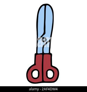 Cartoon doodle ciseaux avec poignée rouge. Fond blanc stock isolé vector illustration Illustration de Vecteur
