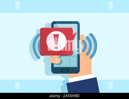 Vecteur d'une main tenant un smartphone avec une notification de malware Illustration de Vecteur