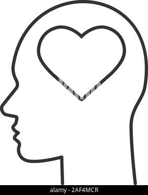 Tête humaine à l'intérieur de l'icône en forme de coeur linéaire. Pensées sur l'amour. Fine ligne illustration. L'humeur romantique. Dessin vectoriel aperçu isolés Illustration de Vecteur