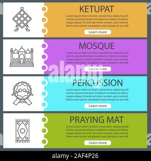 Modèles de page web de la culture islamique. Ketupat, mosquée, daf, priant mat. Les éléments de menu site web avec icônes linéaire. En-têtes Vector design concepts Illustration de Vecteur