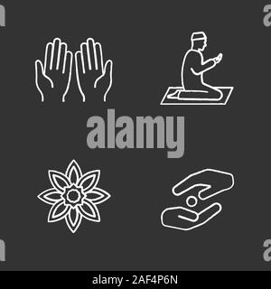 La culture islamique de la craie icons set. Mains qui prient et musulman, islamique star, la zakat. Illustrations vectorielles chalkboard Illustration de Vecteur