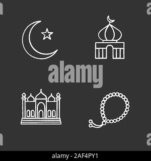 La culture islamique de la craie icons set. Croissant de lune et étoile, mosquées, misbaha. Illustrations vectorielles chalkboard Illustration de Vecteur