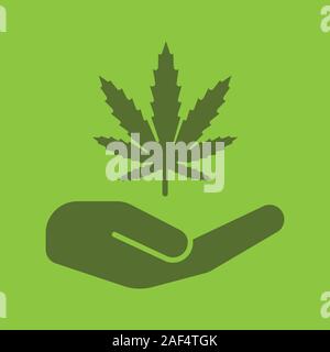 Ouvrir la main avec des feuilles de marijuana l'icône couleur de glyphe. Légalisation du cannabis. Symbole de Silhouette. La disponibilité de stupéfiants. L'espace négatif. Isoler le vecteur Illustration de Vecteur