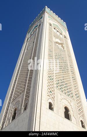 Minaret de la Mosquée Hassan II - la plus grande mosquée d'Afrique - Casablanca, Maroc Banque D'Images