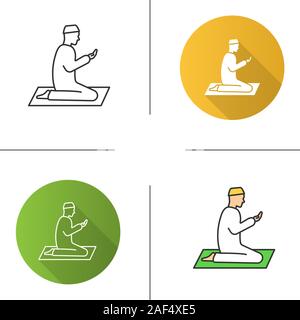 L'icône de l'homme musulman de prier. Modèle plat, linéaire et de couleurs. Le culte. La culture islamique. Illustrations vectorielles Illustration de Vecteur
