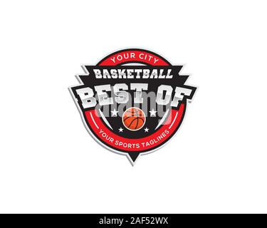 Modèle avec logo emblème basketbal meilleur de texte Illustration de Vecteur