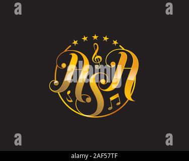 Une première lettre d'or dans un style vintage rétro classique avec des étoiles et des notes de musique Illustration de Vecteur