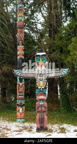 Totem House Poteaux, parc Stanley, Brockton point, Vancouver, Canada Banque D'Images