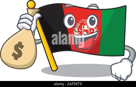 Drapeau Smiley afghanistan Faites défiler personnage avec de l'argent sac. Vector illustration Illustration de Vecteur