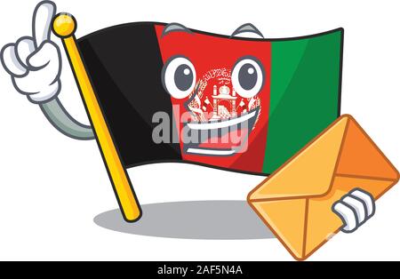 Visage heureux d'un drapeau afghanistan Faites défiler mascot conception avec enveloppe. Vector illustration Illustration de Vecteur