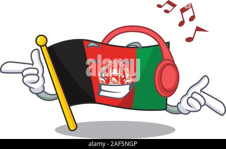 La musique d'un drapeau afghanistan Faites défiler mascot cartoon character design. Vector illustration Illustration de Vecteur