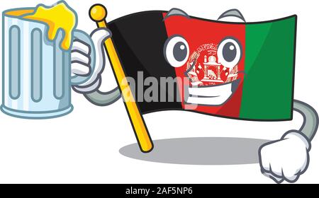 Heureux d'un drapeau afghanistan Faites défiler mascot design avec un grand verre. Vector illustration Illustration de Vecteur