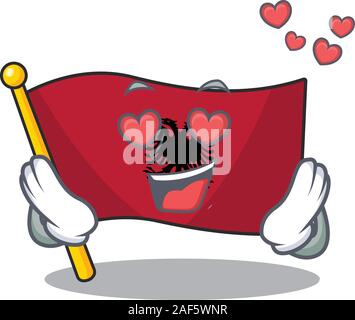 Tomber en amour cute cartoon mascot Défilement Albanie drapeau design. Vector illustration Illustration de Vecteur