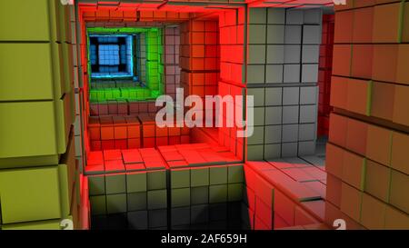 Cube minimaliste de la science-fiction moderne Maze Fantasy 3D Illustration Banque D'Images