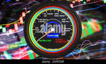 Compteur de la dette de prêts aux étudiants 3D Illustration Banque D'Images
