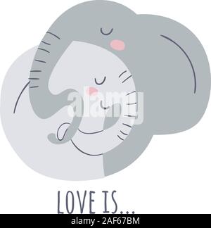 Logo amour vecteur avec deux éléphants mignon Illustration de Vecteur